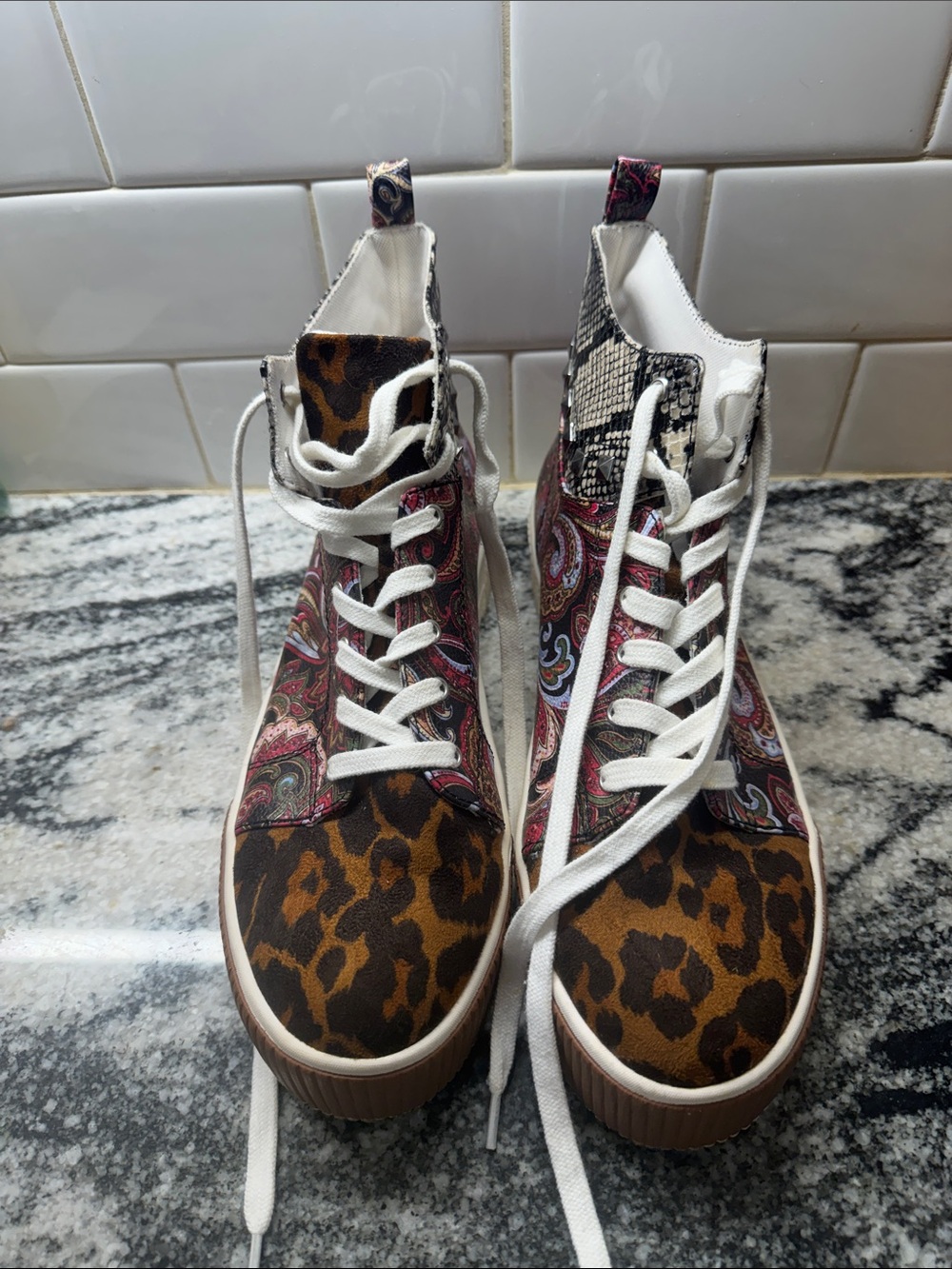Jessica Simpson Brown Leopard & Paisley High-Top Sneakers